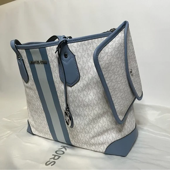 Michael Kors EVA Large Logo Stripe Tote Bag & Pouch MSRP $298